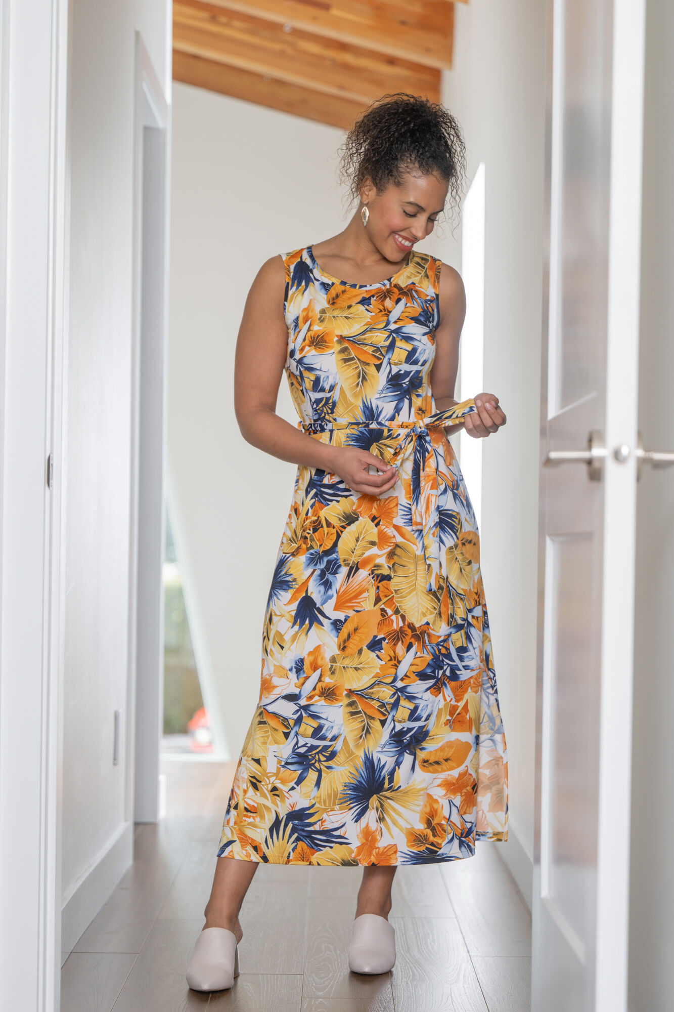 Belted Tropical Maxi Dress Image 5