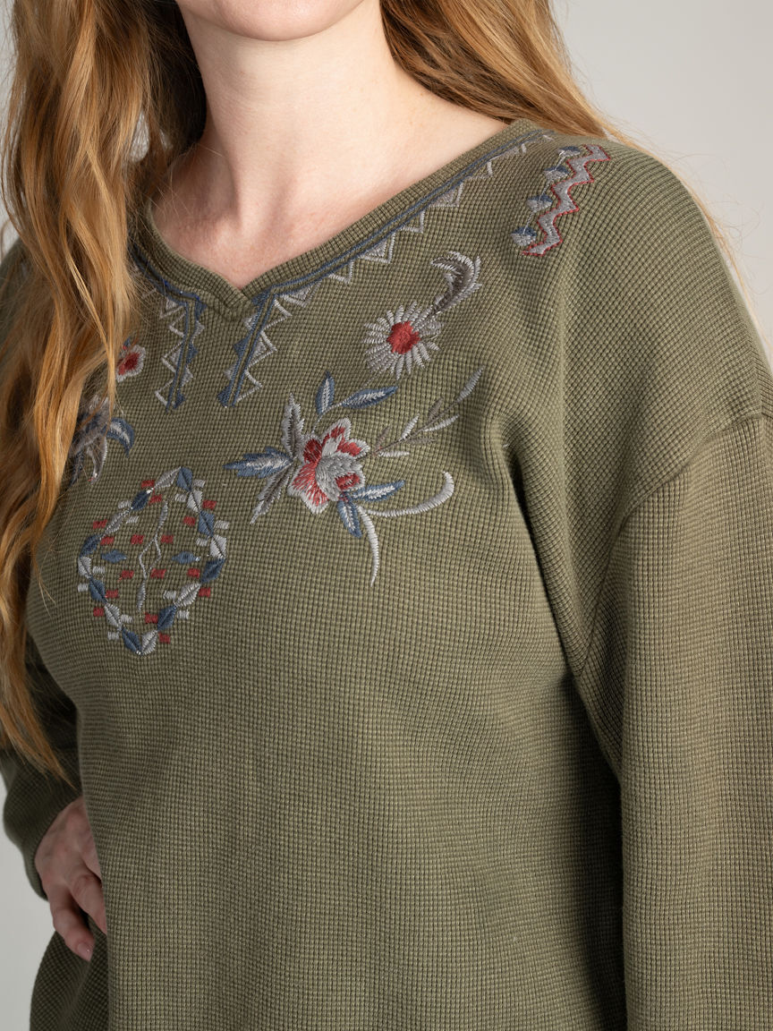 Embroidered Waffle Knit Top
