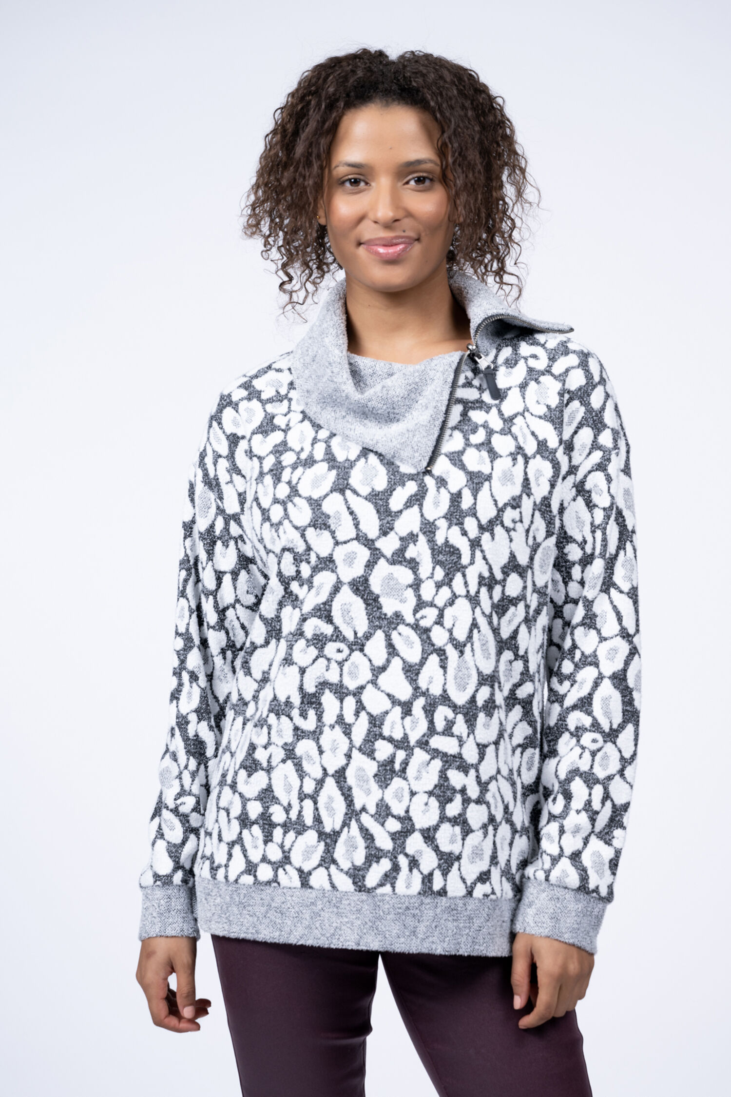 Cowl Neck Zip Collar Sweater  Image 1