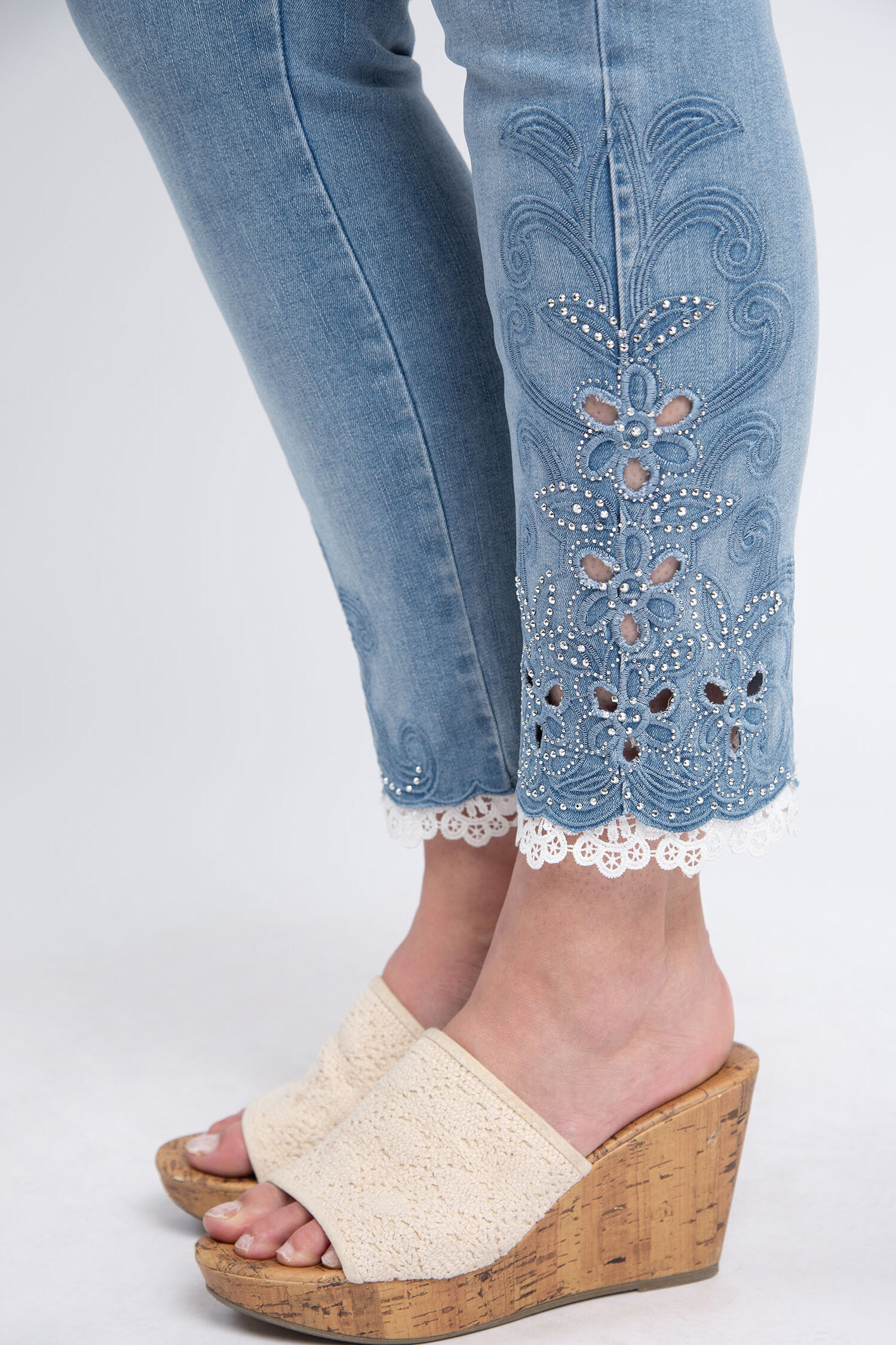 Lace & Jewel Embellished Ankle Jeans Image 4