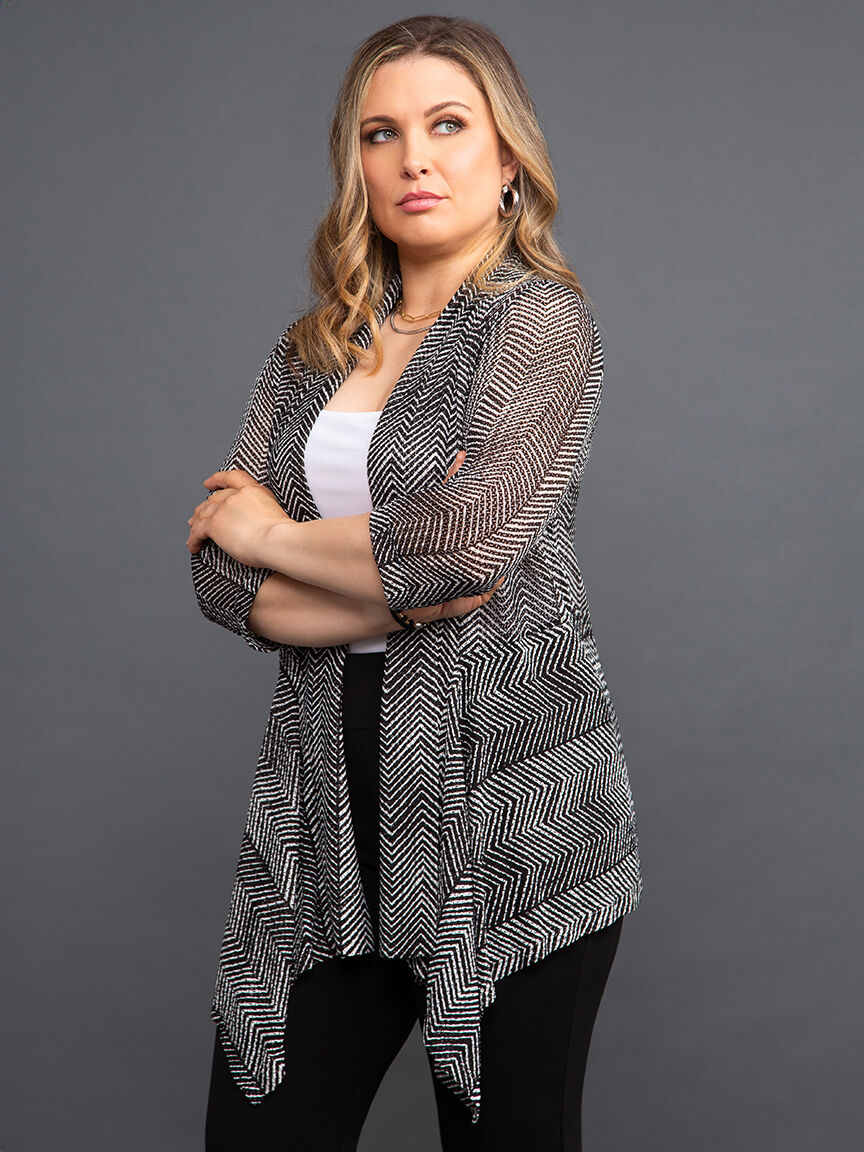 &frac34; Sleeve Mesh Chevron Cardigan Image 2