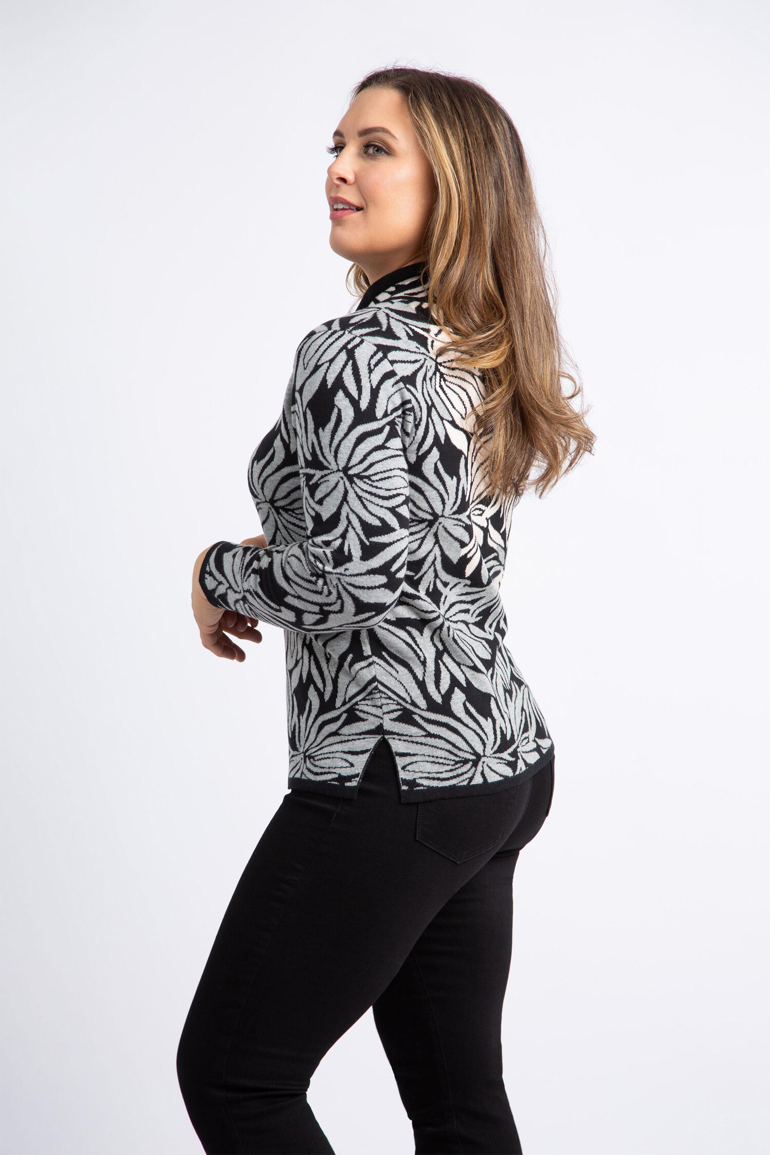 Drawstring Collar Floral Sweater  Image 2