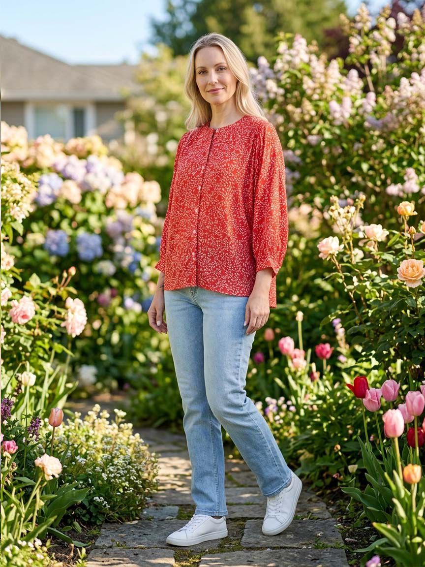 3/4 Dolman Sleeve Button Blouse
