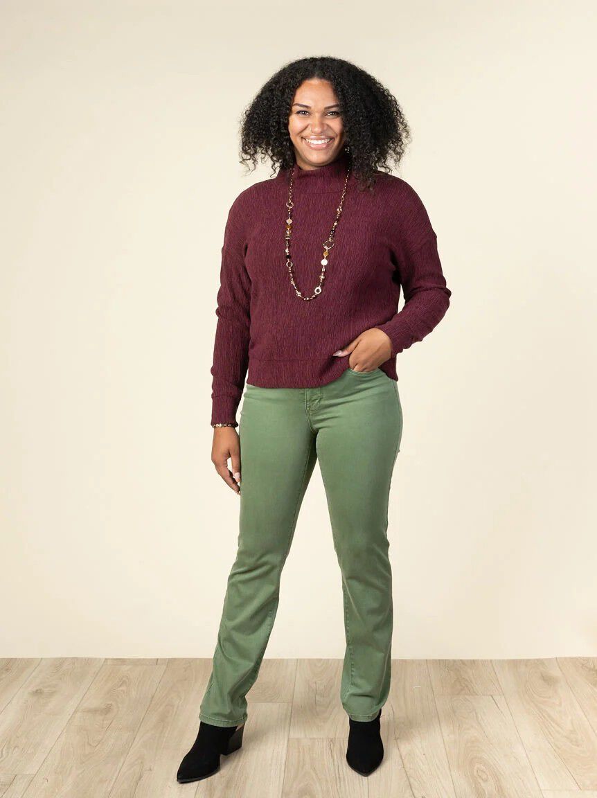 Cinkle Drop Shoulder Mock Neck Top