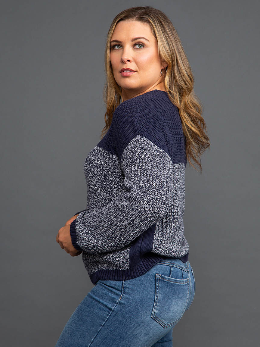 Long Sleeve Crew Neck Color Block Sweater Image 3