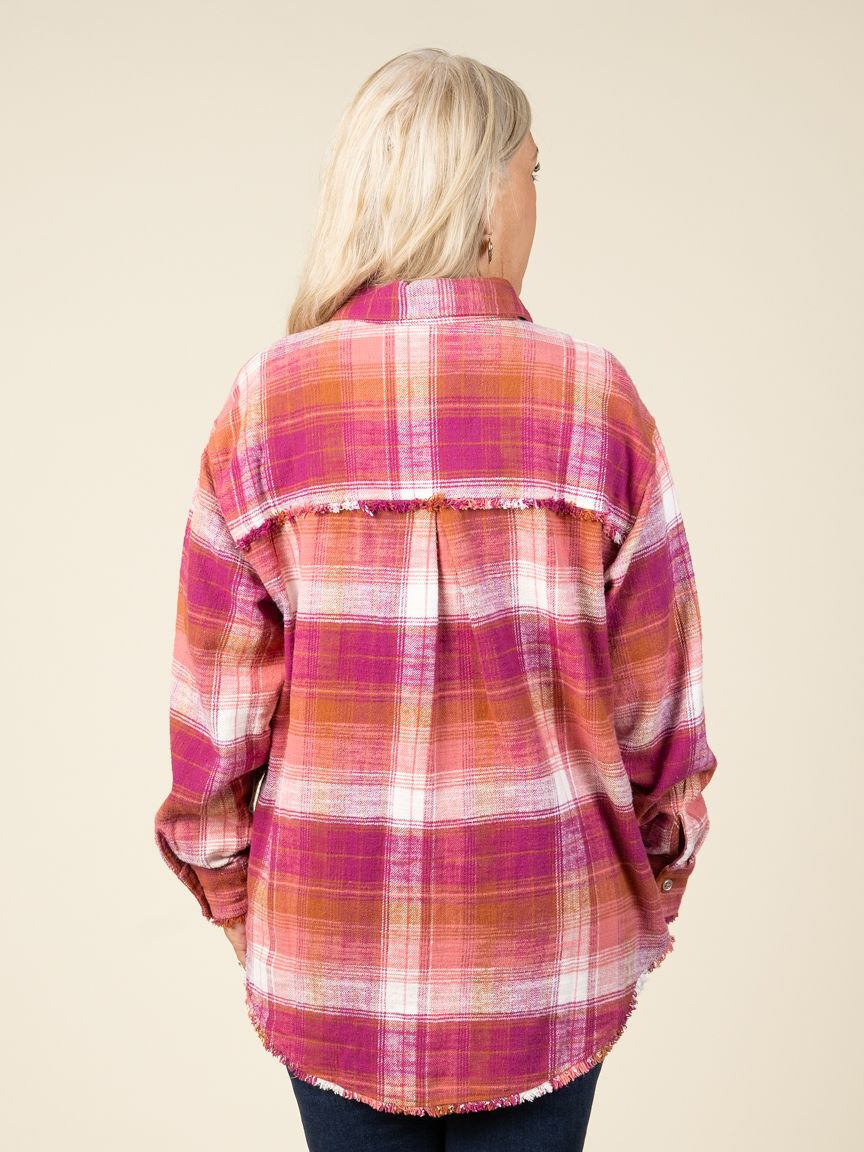 Long Sleeve Button Up Flannel Blouse
