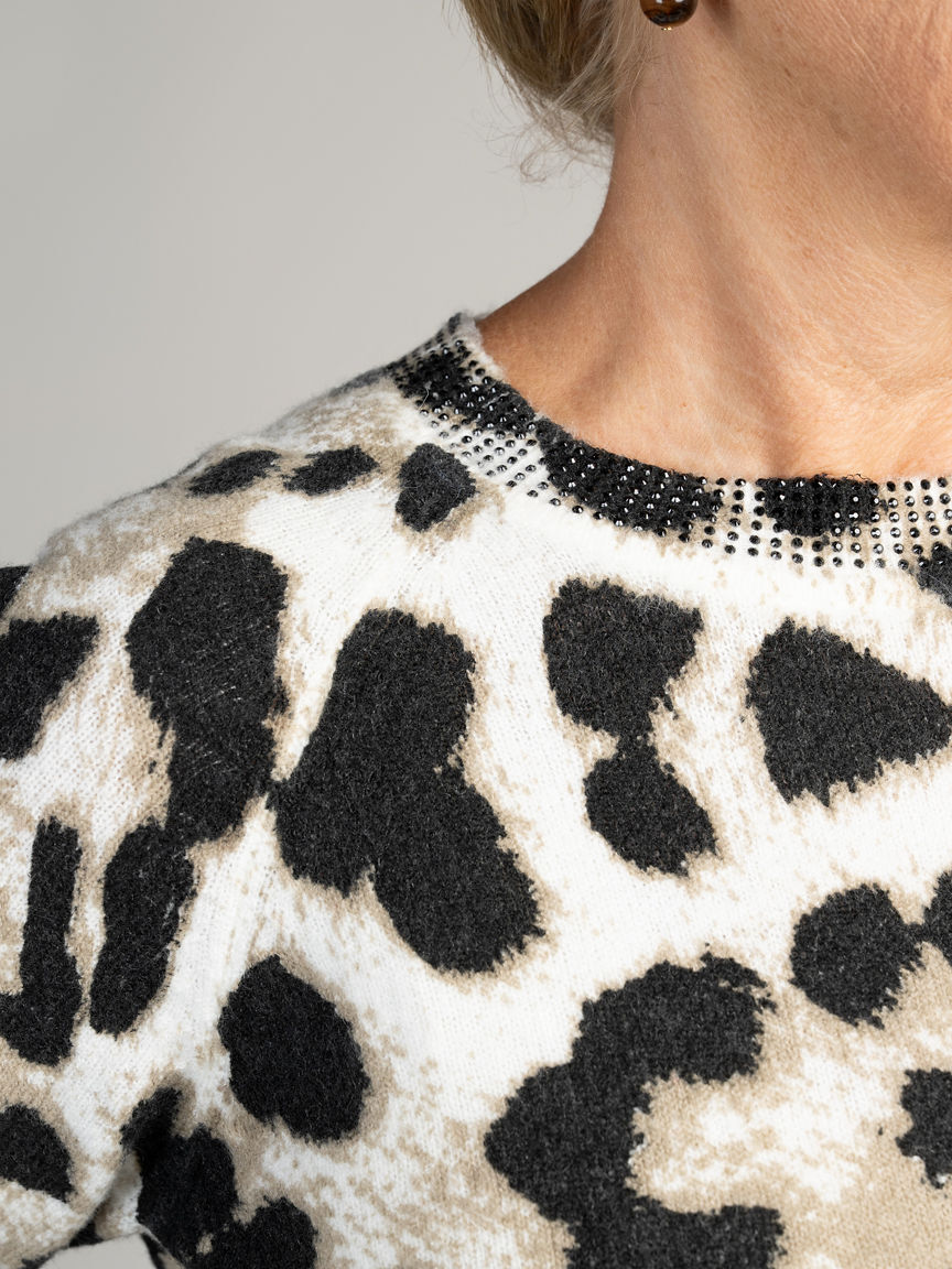 Animal Print Rhinestone Knit Sweater