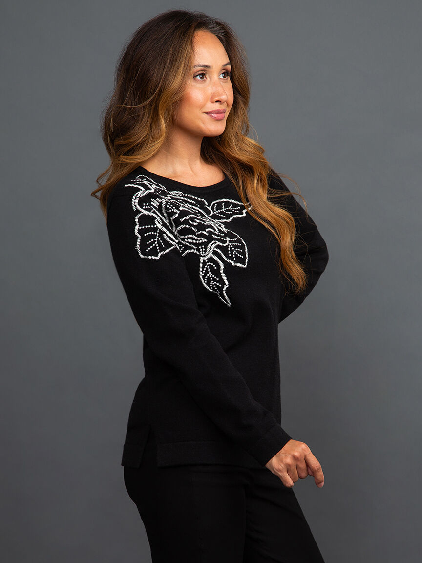 Embroidered Rose Knit Sweater Image 3