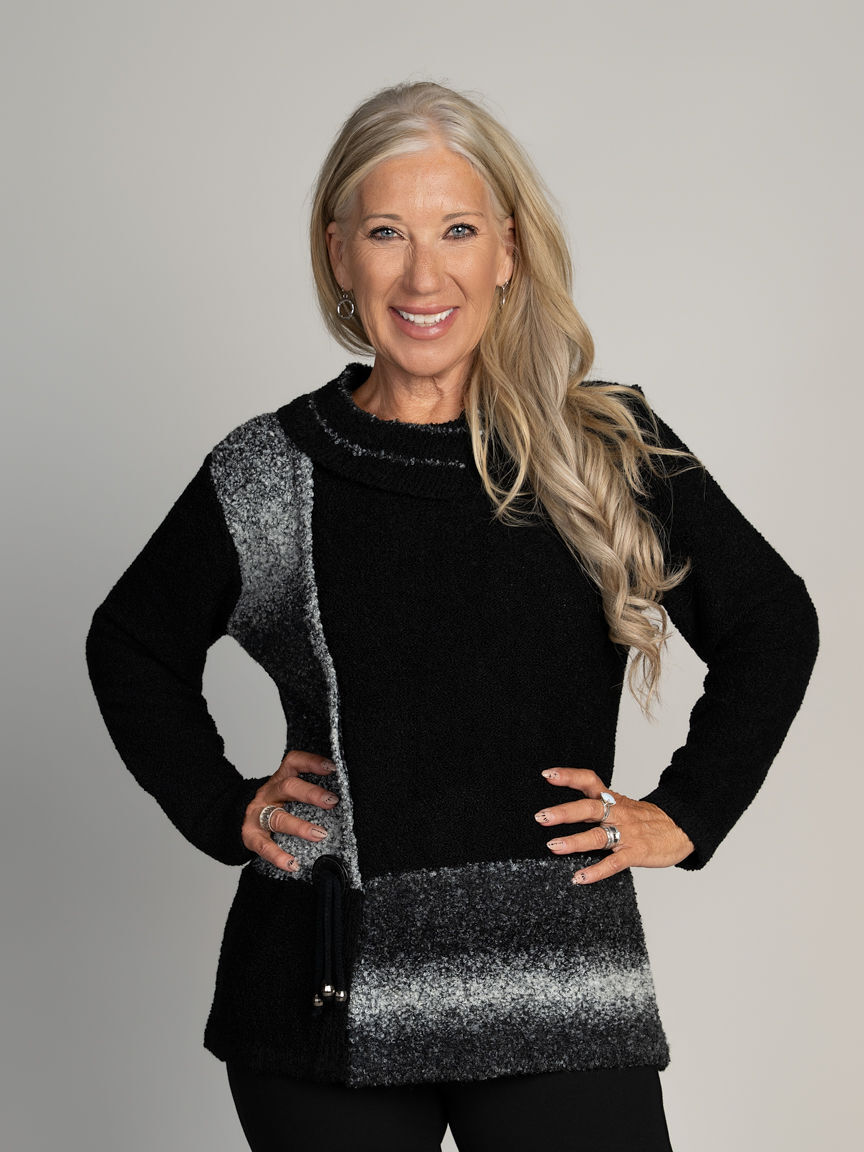 Mixed Media Cowl Neck Sweater