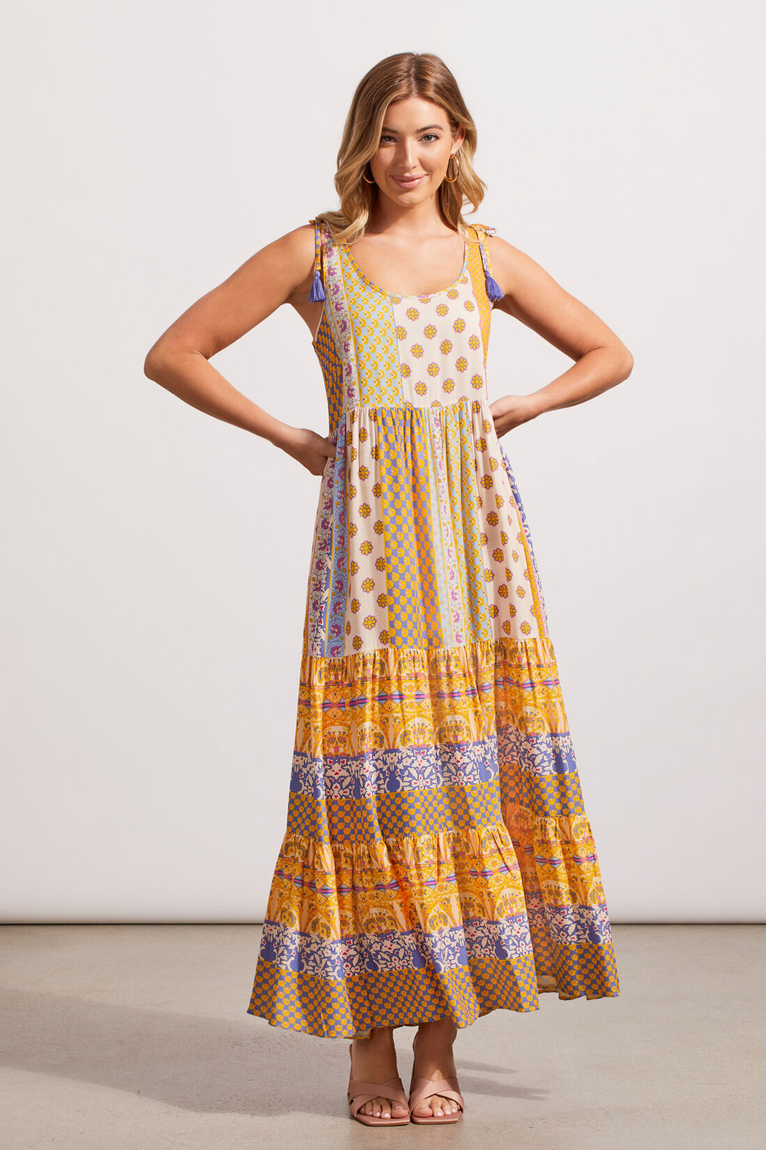 Multi-Print Maxi Dress w/ Shoulder Tassel Image 1