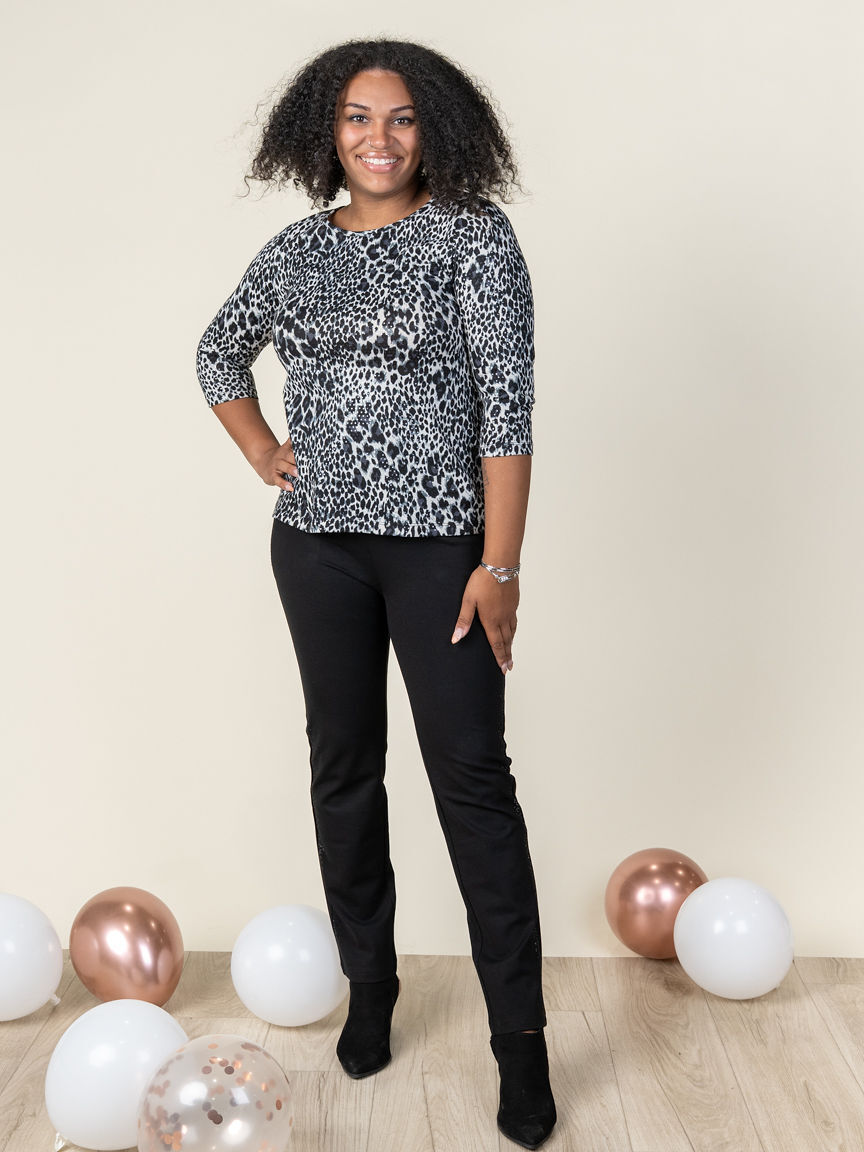 3/4 Sleeve Leopard Print Top With Sequins