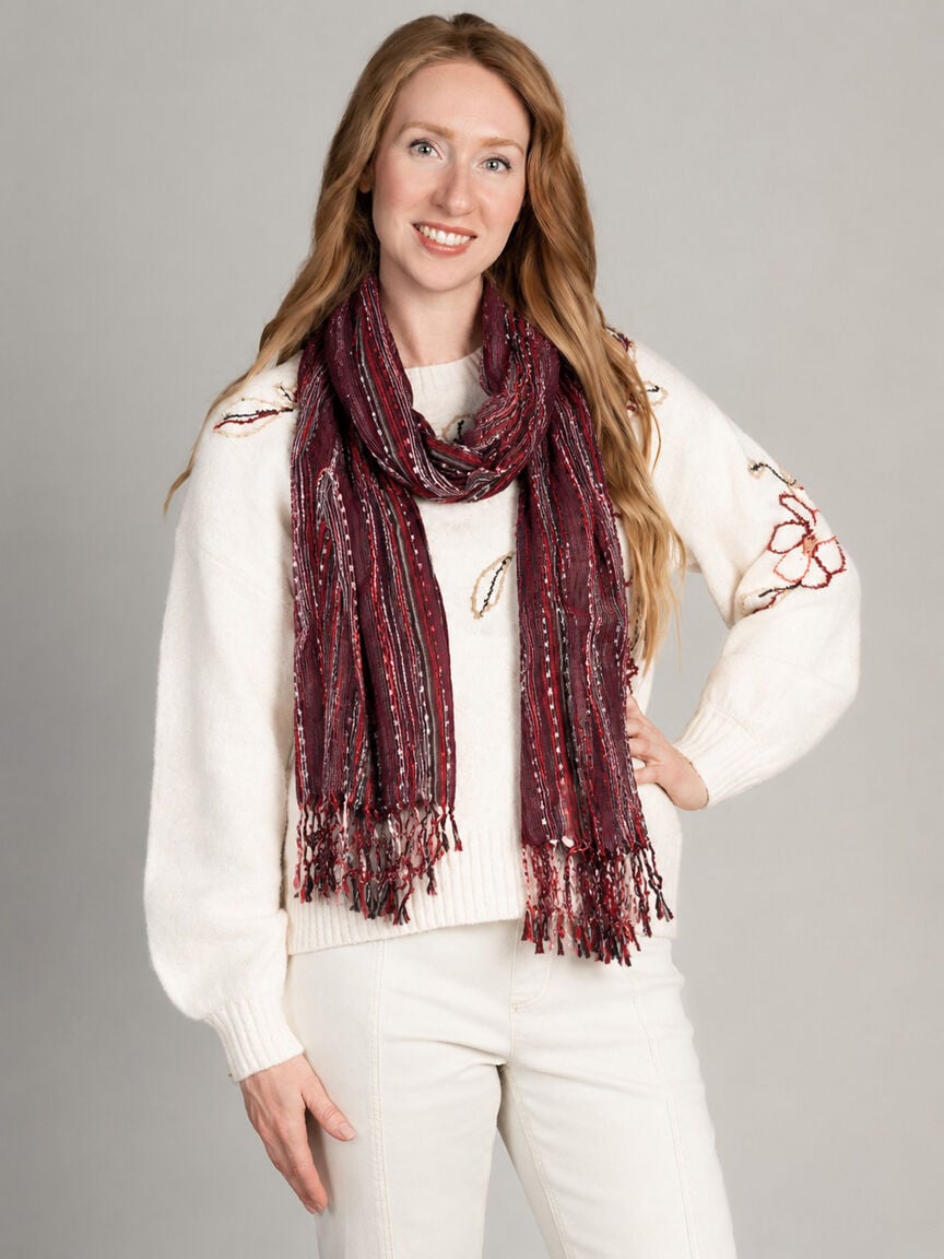 Striped Lurex Scarf with Twisted Fringe