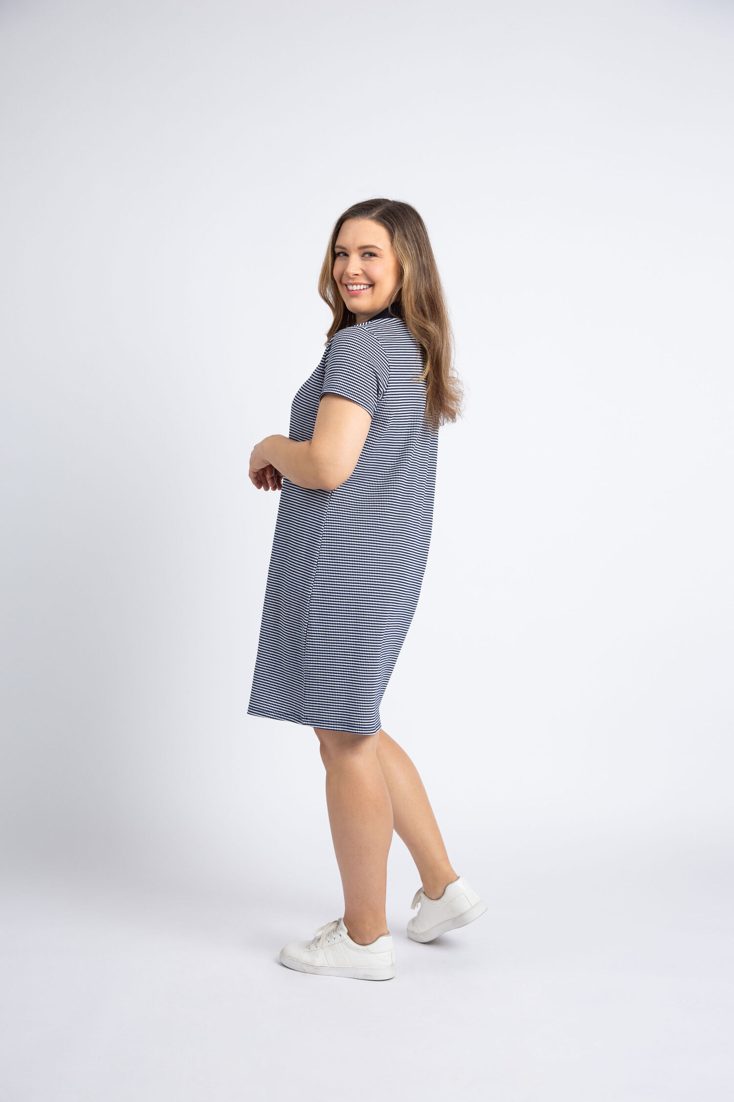 Short Sleeve Striped Polo Dress Image 2