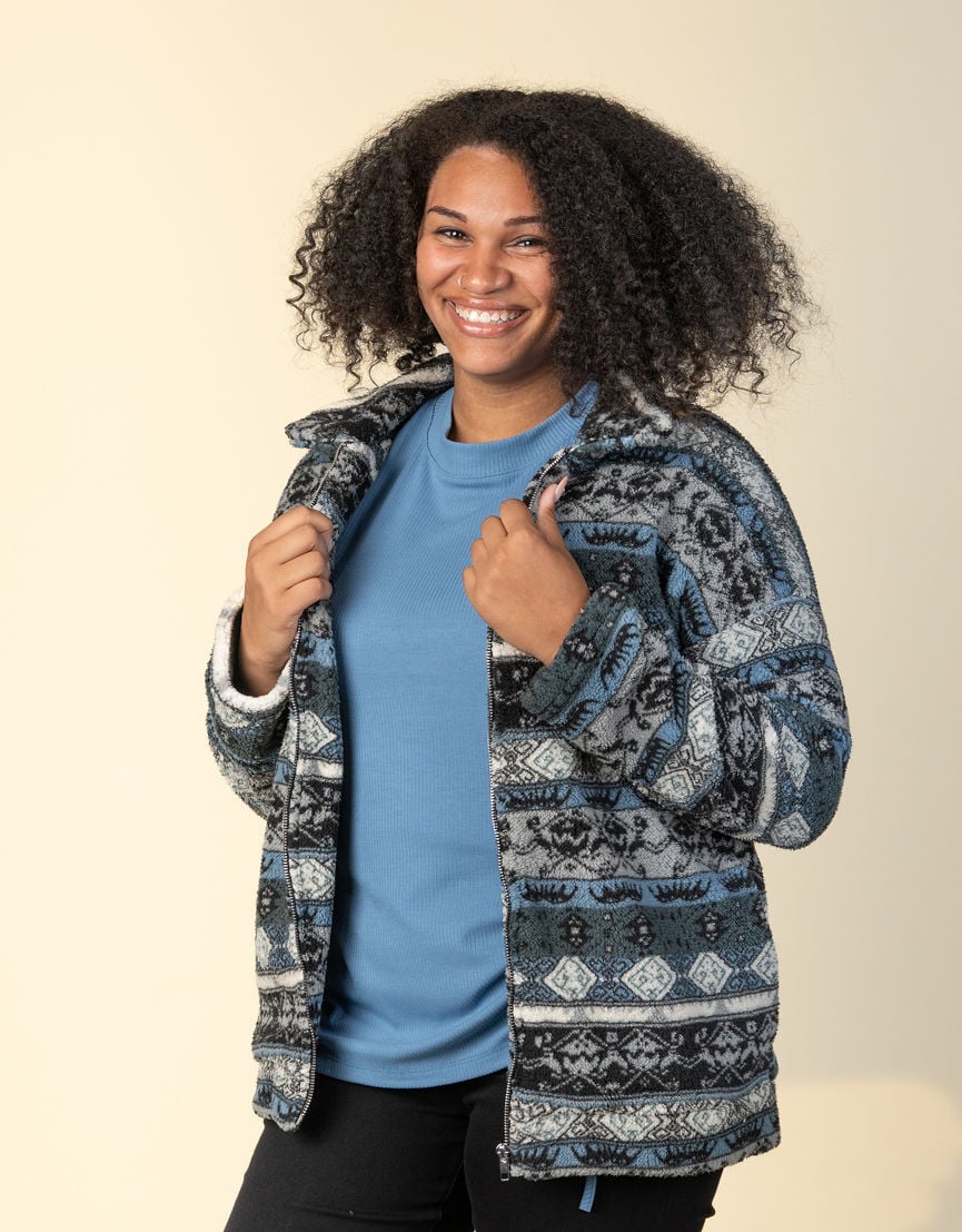 Fluffy Printed Zip-Up Jacket