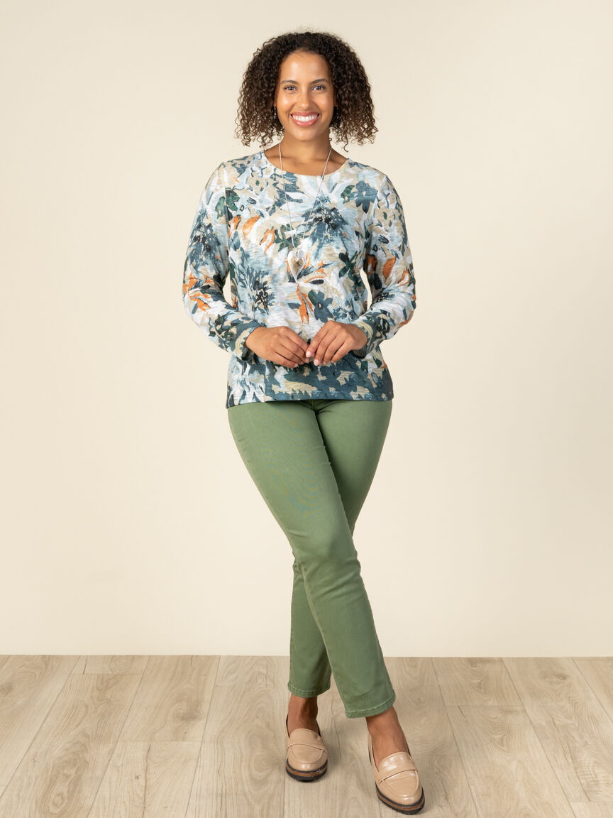 Long Sleeve Floral Burnout Top