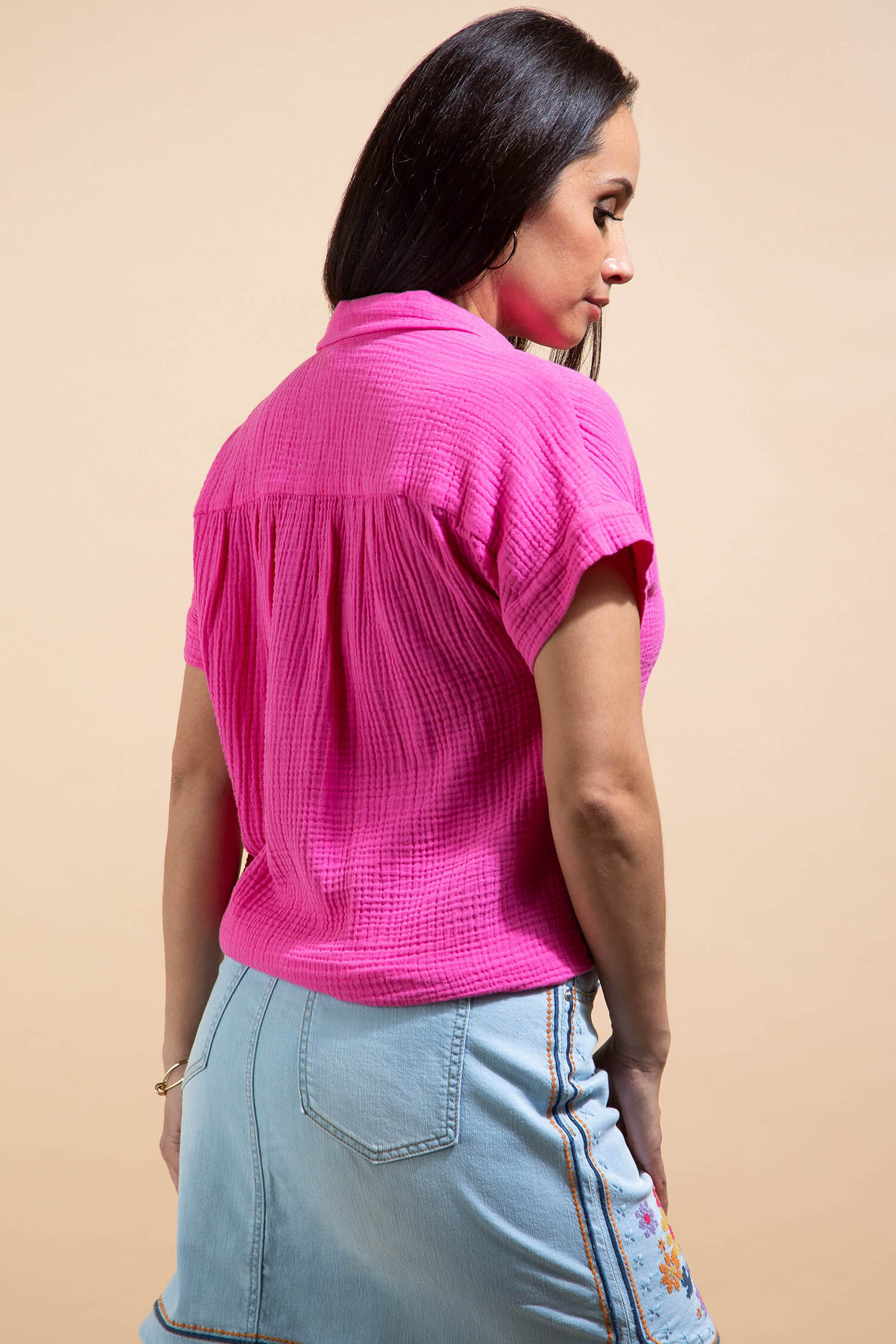 Short Sleeve Cotton Gauze Button-Up Shirt Image 4