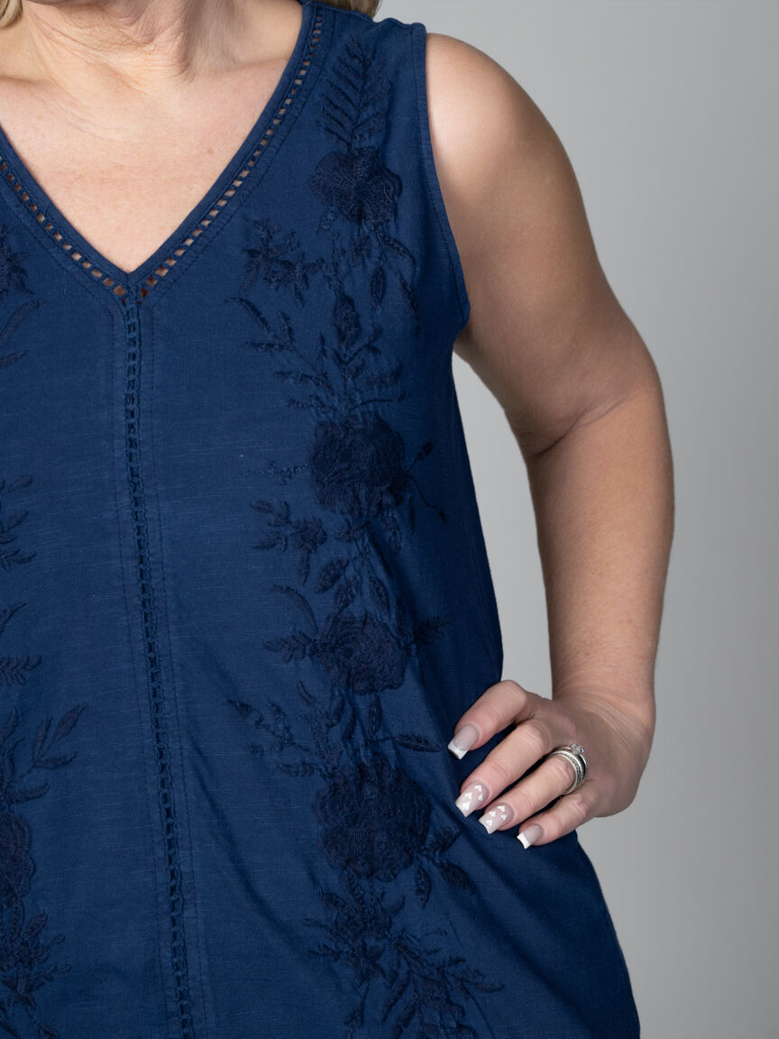 Sleeveless V-Neck Top With Embroidery Details