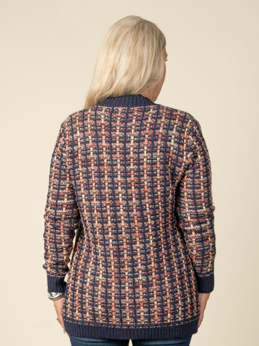 Open Front Knitted Cardigan With Lurex Trimming