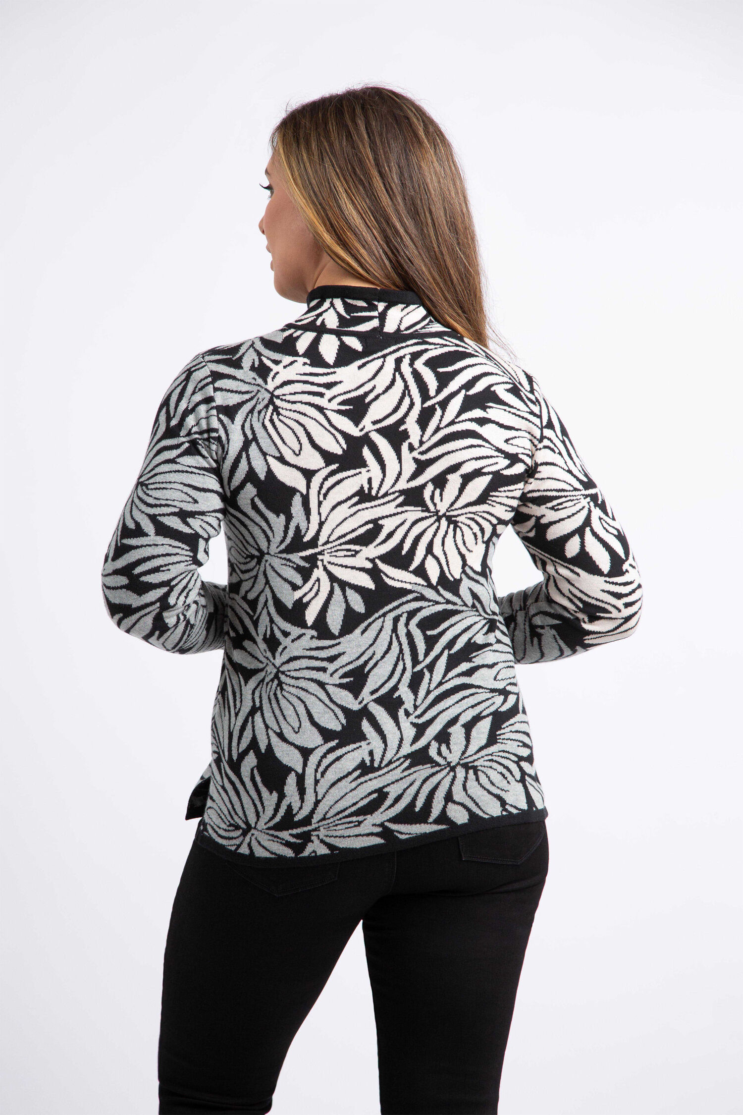 Drawstring Collar Floral Sweater  Image 3