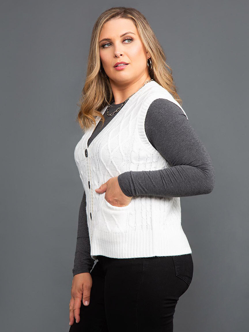Cable Knit Button Down Sweater Vest Image 3