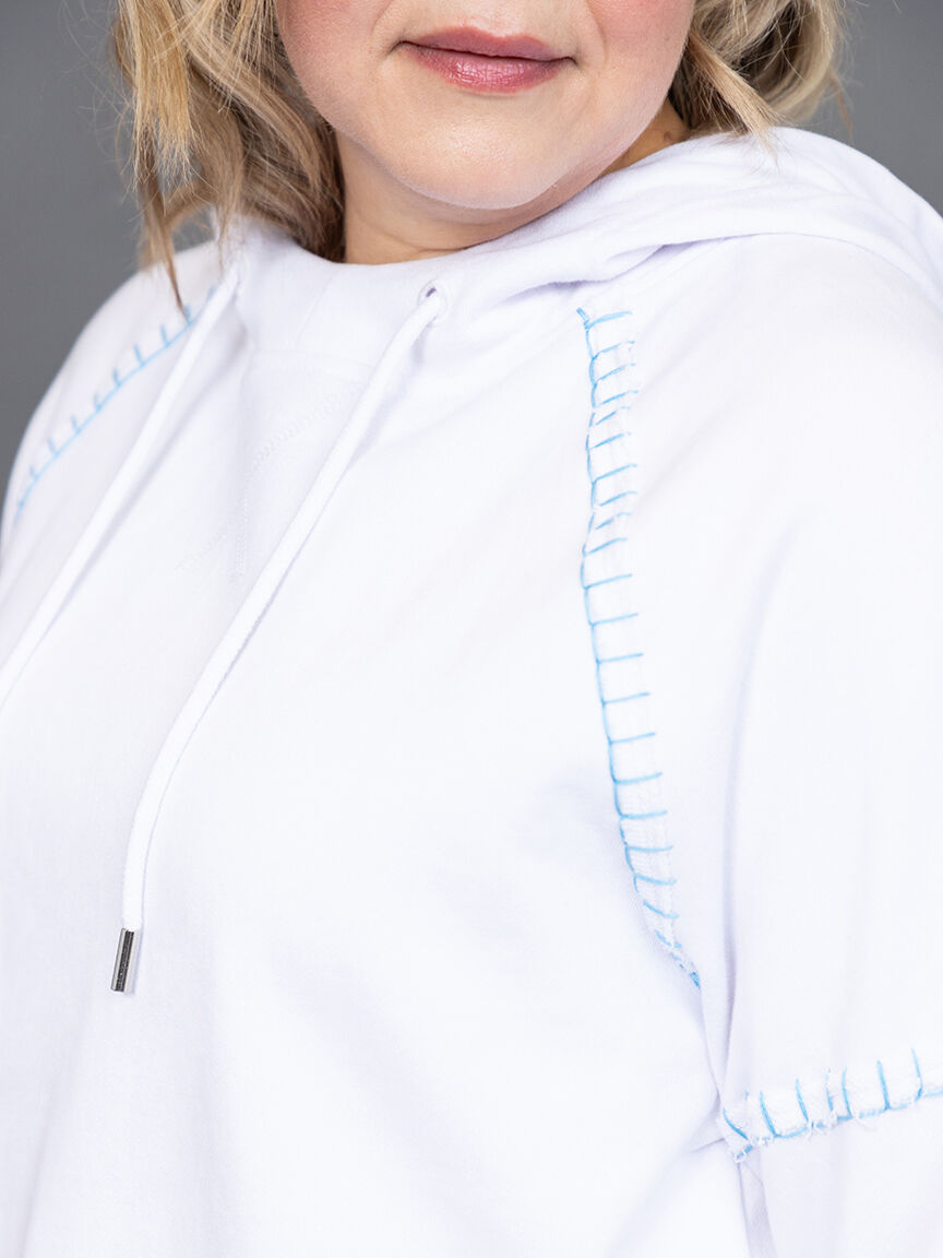 French Terry Contrast-Stitch Long-Sleeve Hoody  Image 5