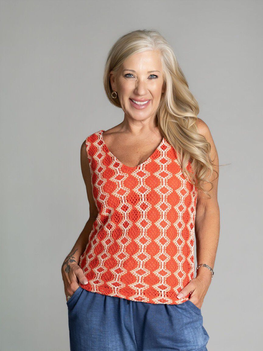 Lined Crochet Tank with Tassel Back