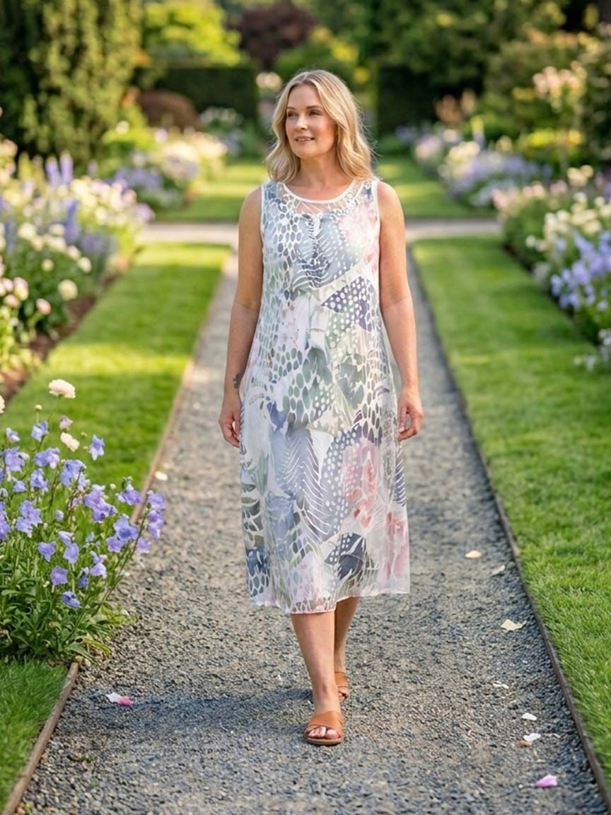 2 Piece Sheer Overlay Sleeveless Dress