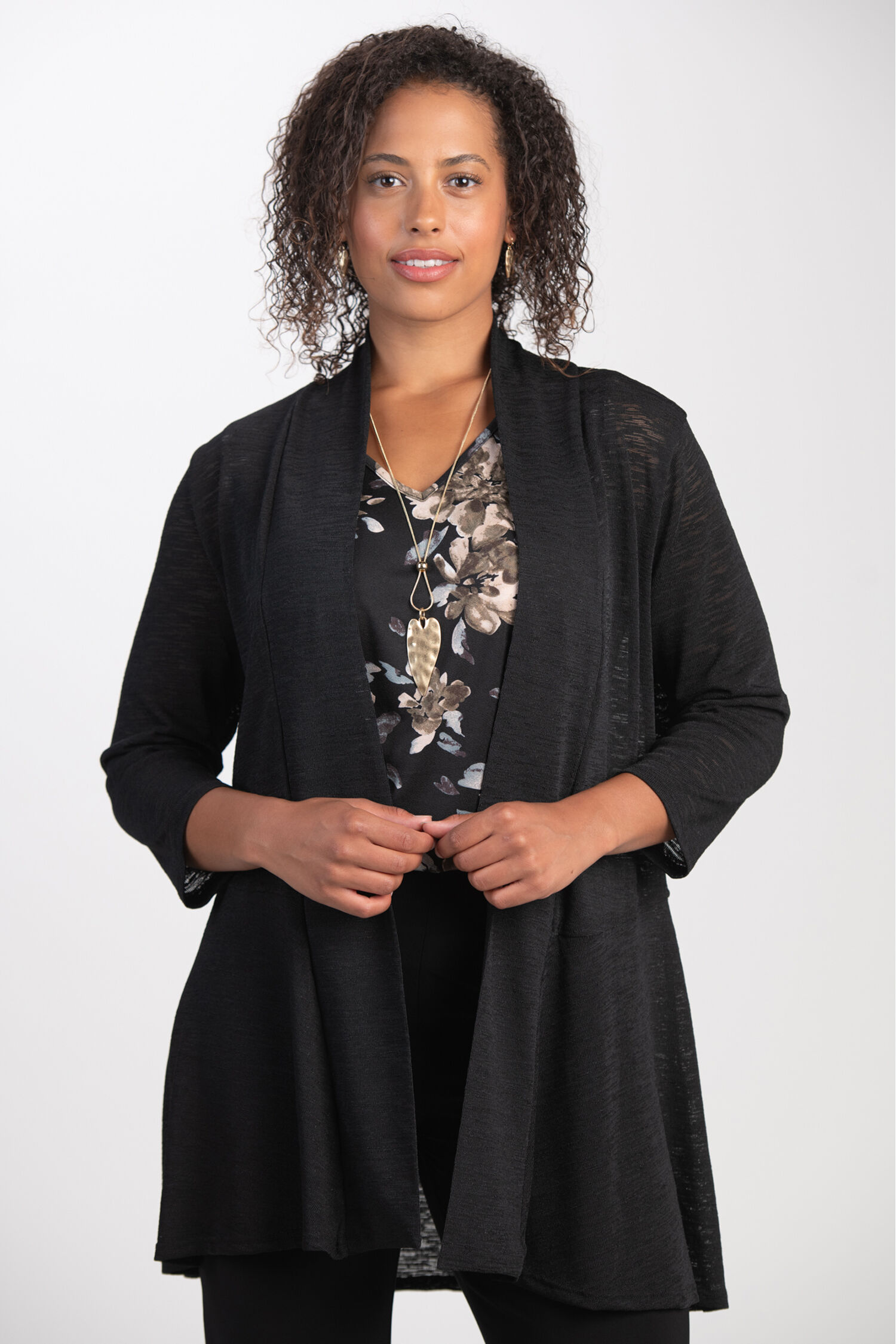 &frac34; Sleeve Long Cardigan  Image 1