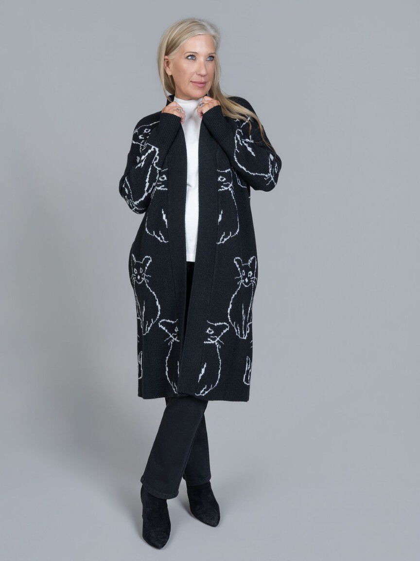 Open Front Cat Knit Coatigan