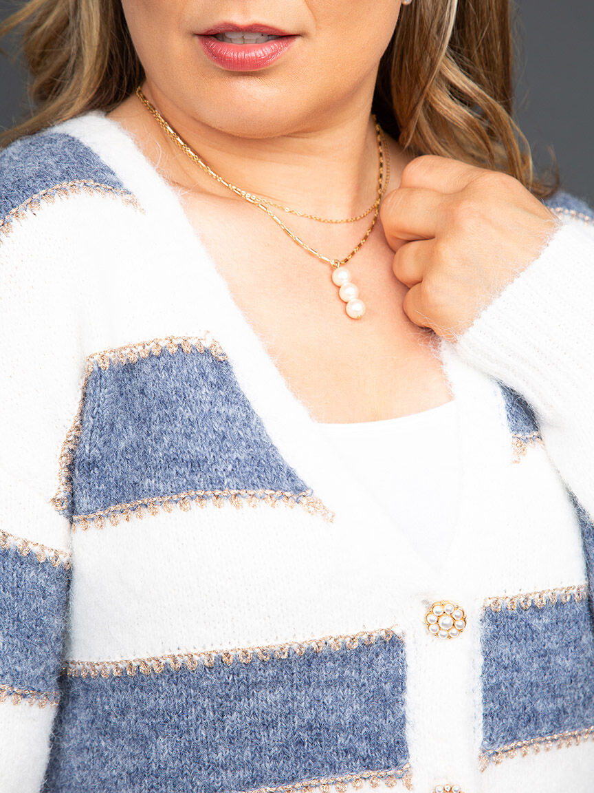 Button-Up Cardigan w/ Lurex Stripes Image 5