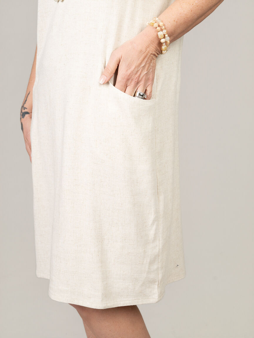 Short Sleeve Linen Knee Length Dress