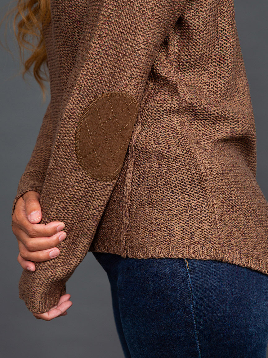 V-Neck Long Sleeve Knit Sweater w/ Elbow Patches Image 5