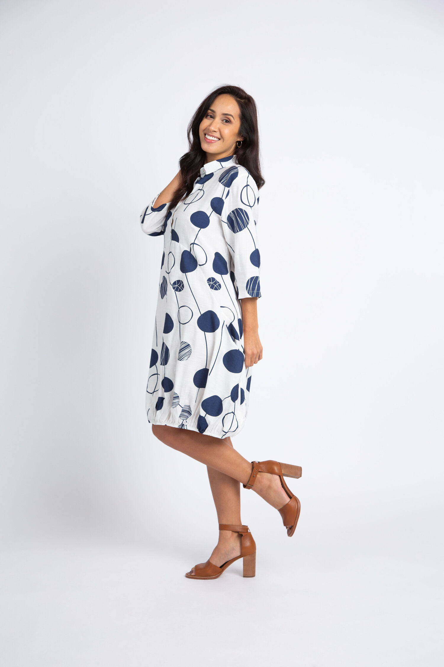 Three Quarter Sleeve Balloon Dress Image 2