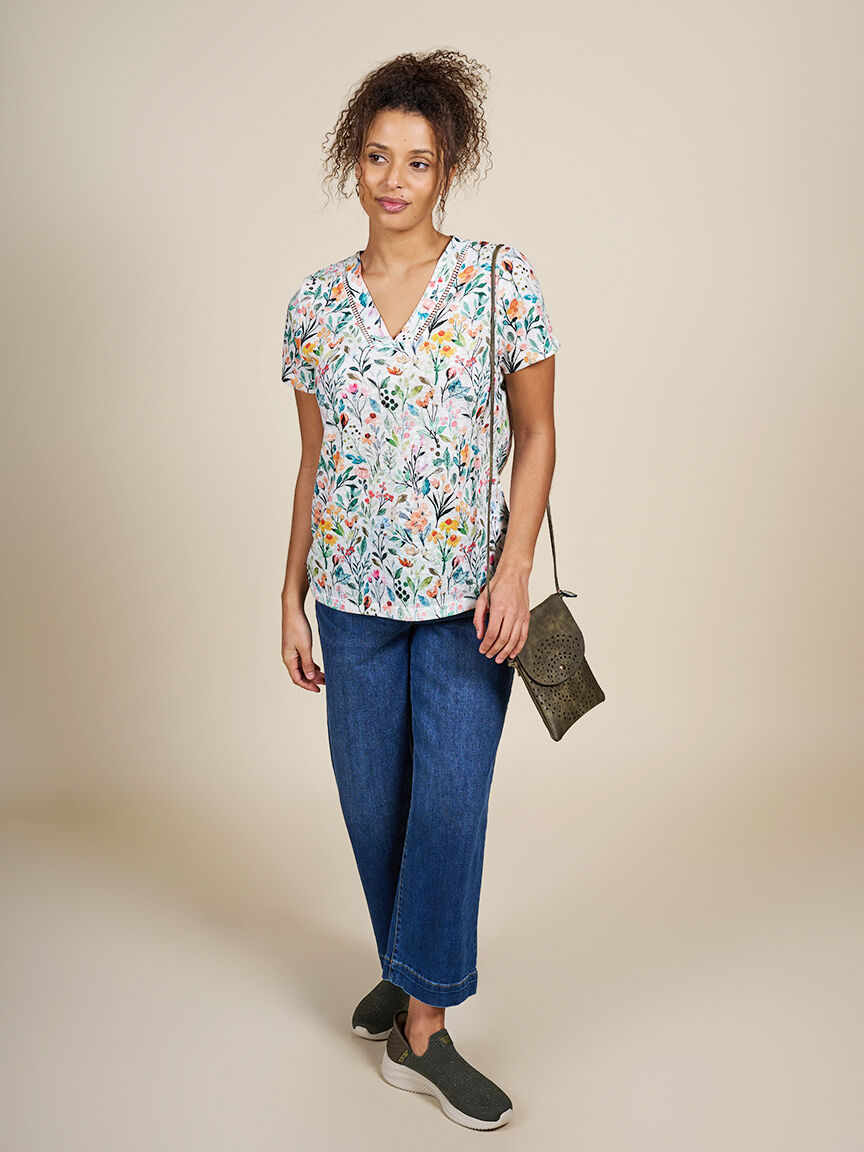 Short Sleeve Top with Ladder Stitching  Image 3