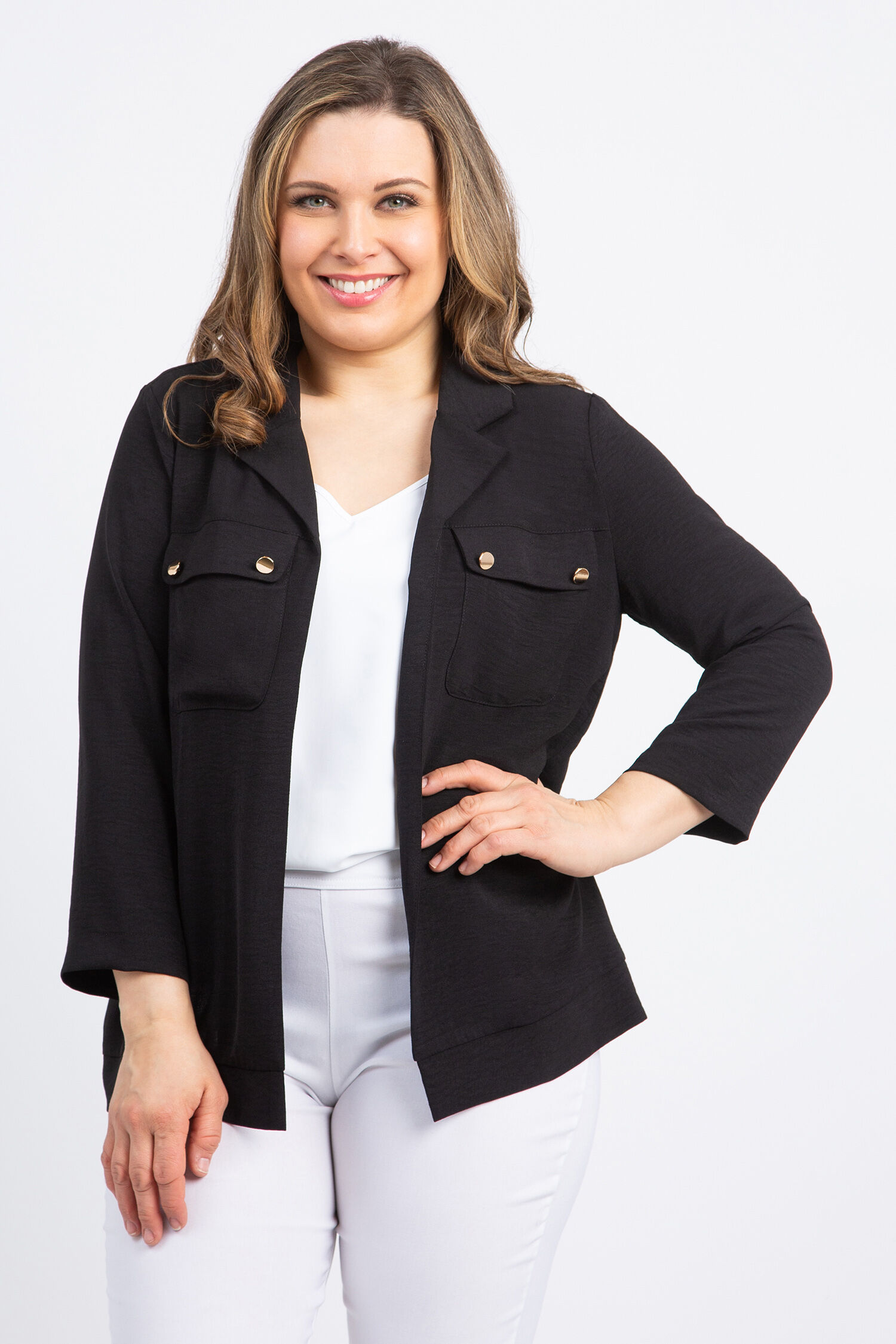 Three Quarter Sleeve Open Front Jacket Image 1