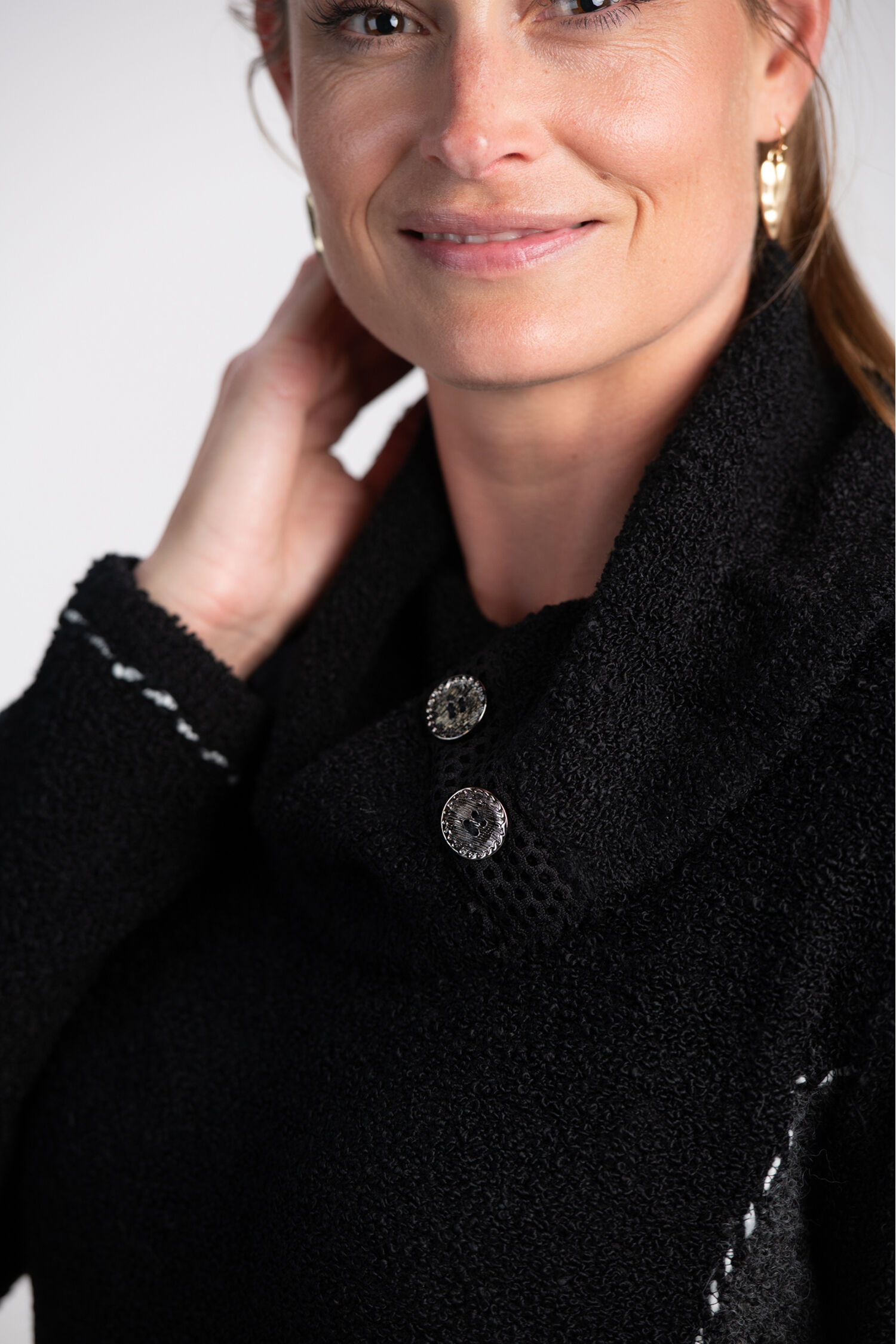 Cowl Neck Boucle Sweater w/ Stitch Detail  Image 3