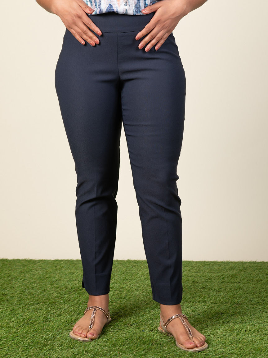 Solid Techno Petal-Slit Ankle Pant