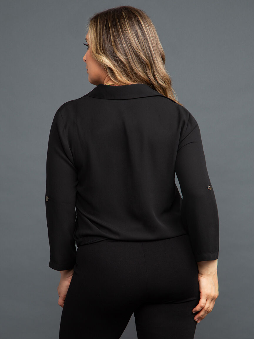 Drawstring Hem Button-Up Blouse