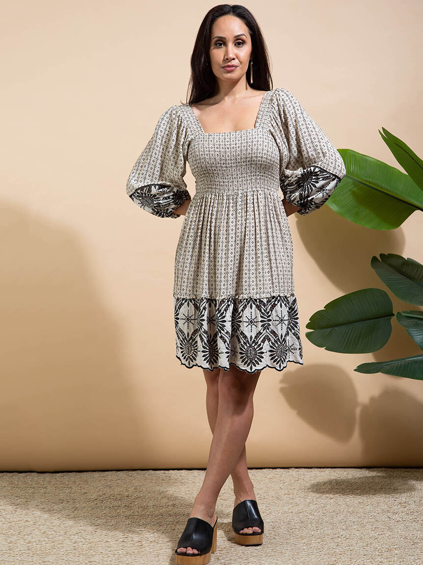 Wear 2 Ways Printed Dress w/ Embroidery | Tribal | Suzanne's Wear 2 Ways Printed Dress w/ Embroidery | Tribal | Suzanne's
