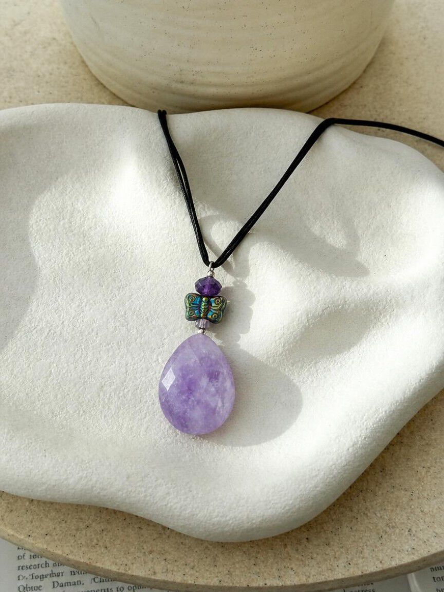 Amethyst Butterfly Cord Necklace