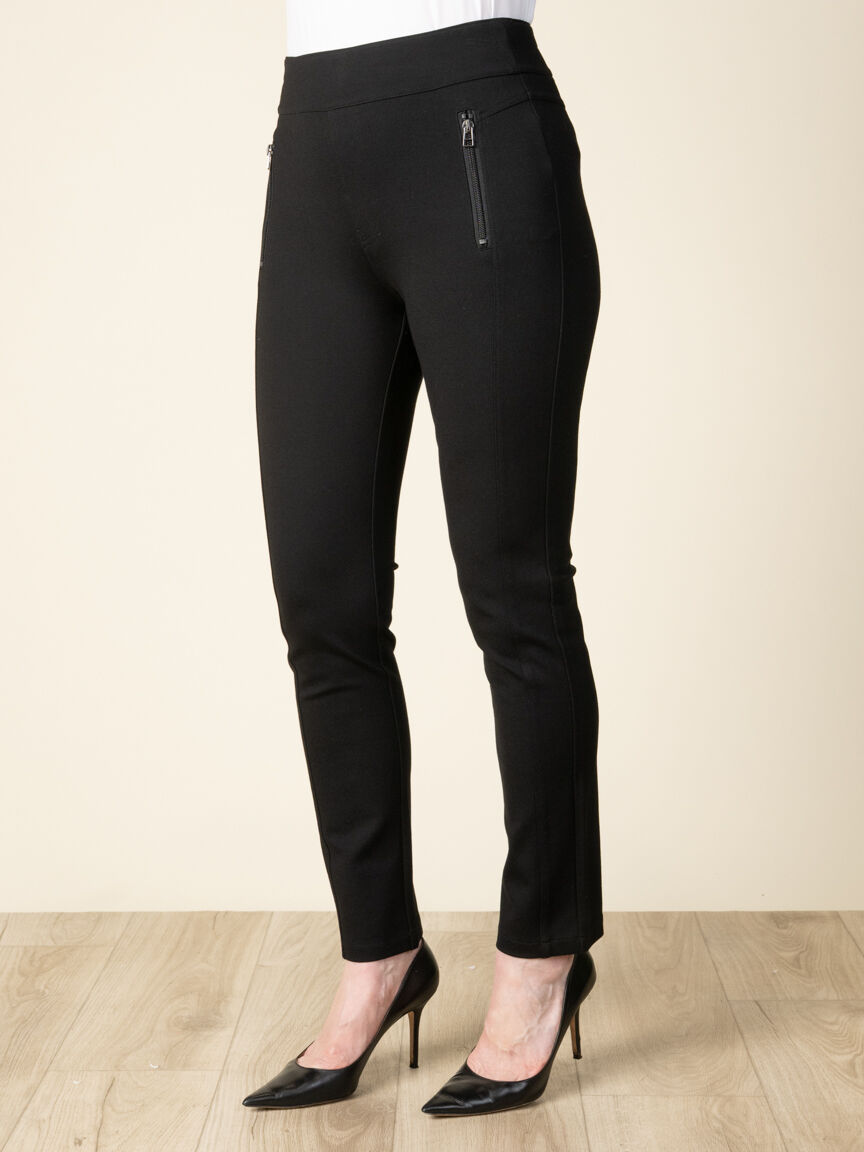 Pull-On Pants With Faux Zipper Pockets