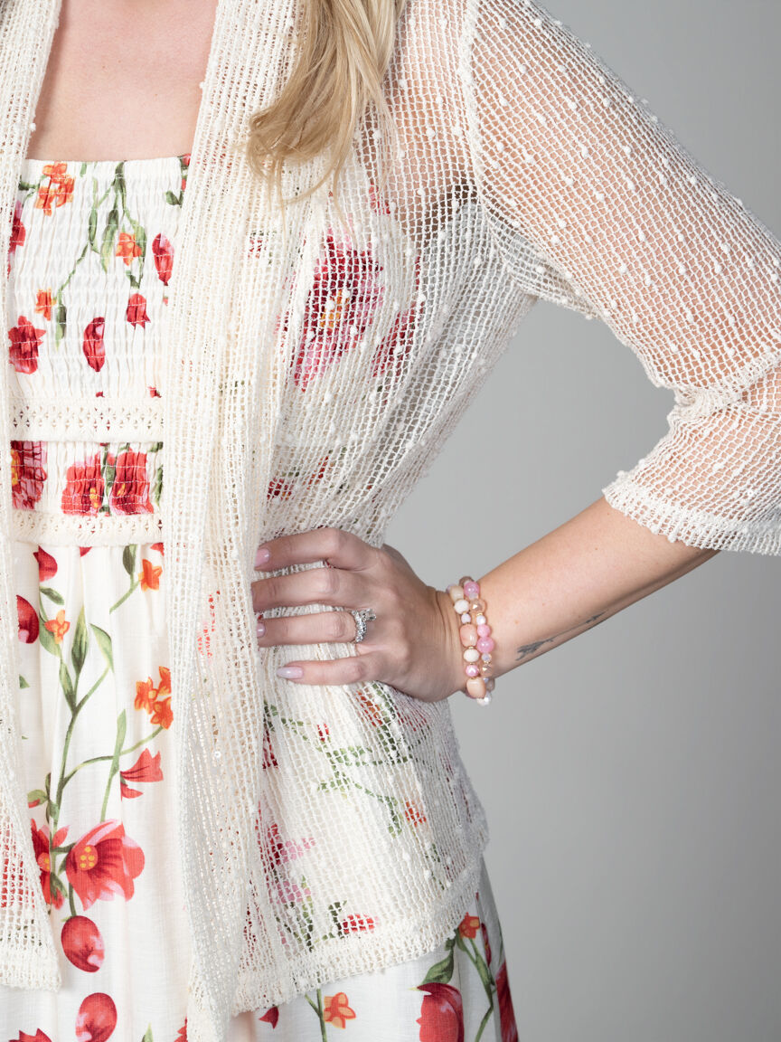 3/4 Sleeve Ladder Knit Cardigan