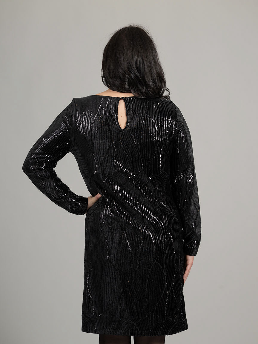 Lined Long Sleeve Knee Length Sequin Dress