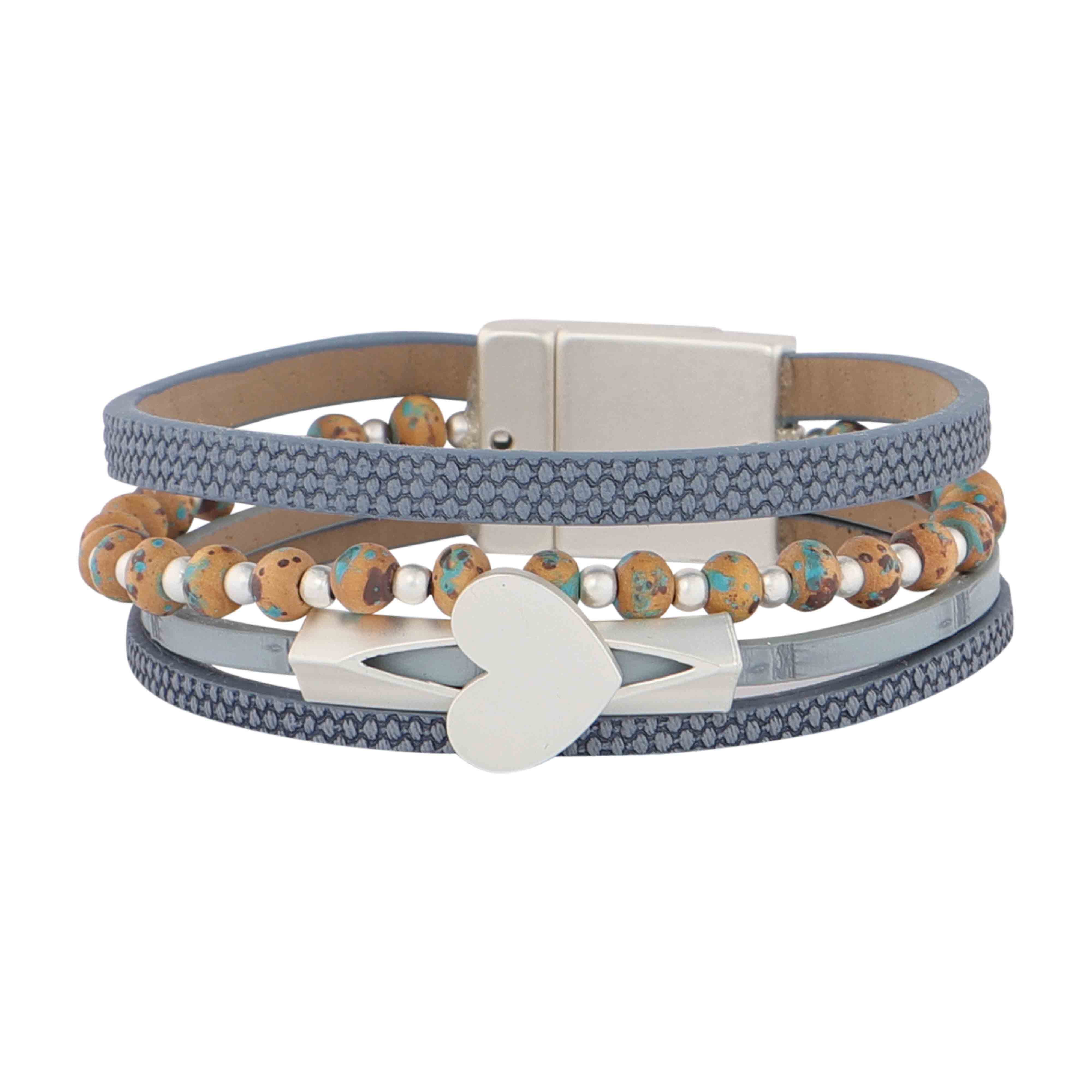 Blue Leather Heart Bracelet