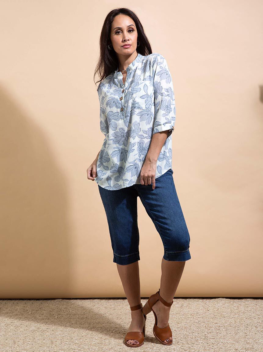Elbow Sleeve Henley Blouse Image 1