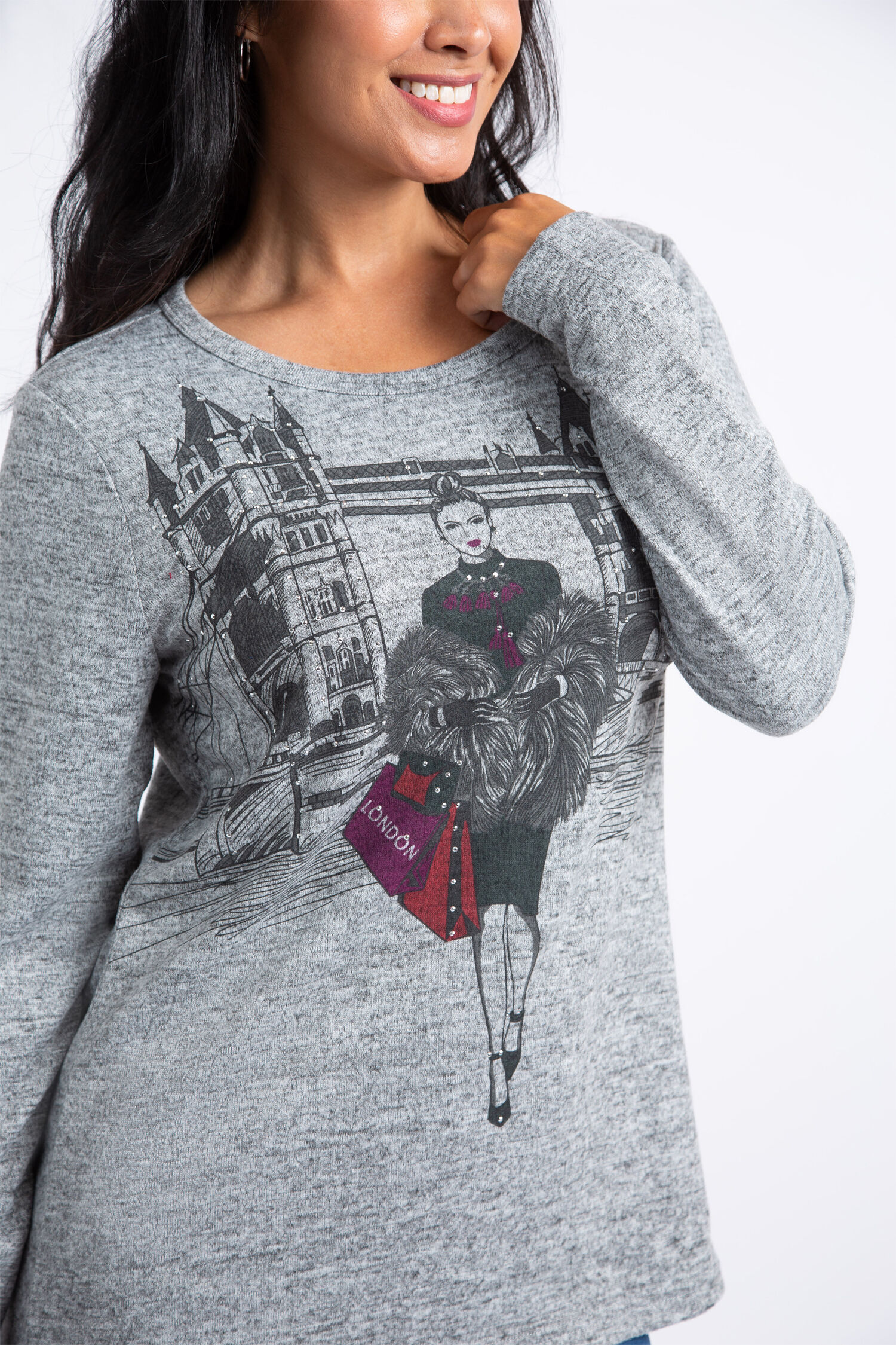 Long Sleeve London Rhinestone Top  Image 4