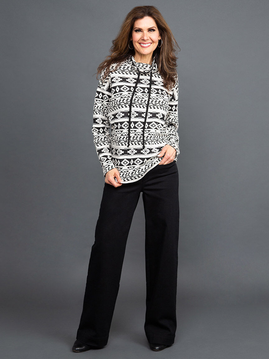Drawstring Mock Neck Pullover Image 1