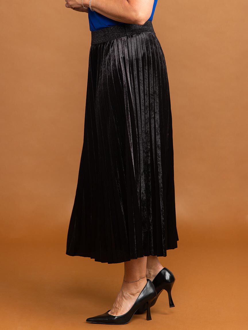 Pleated Velvet Midi Skirt