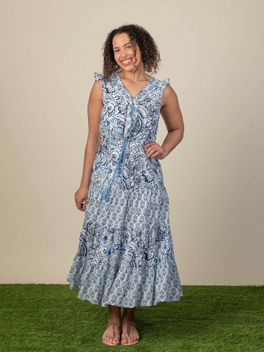 Printed Midi Dress with Drawcord Waist Image 1