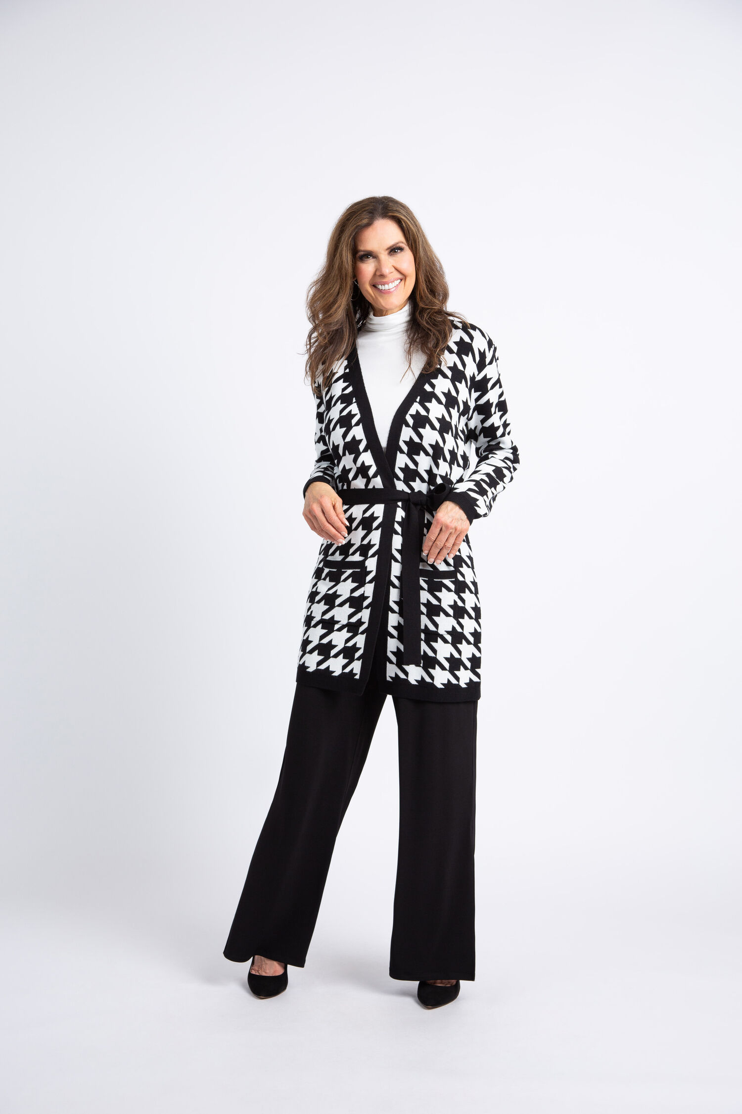 Belted Houndstooth Cardigan Image 1